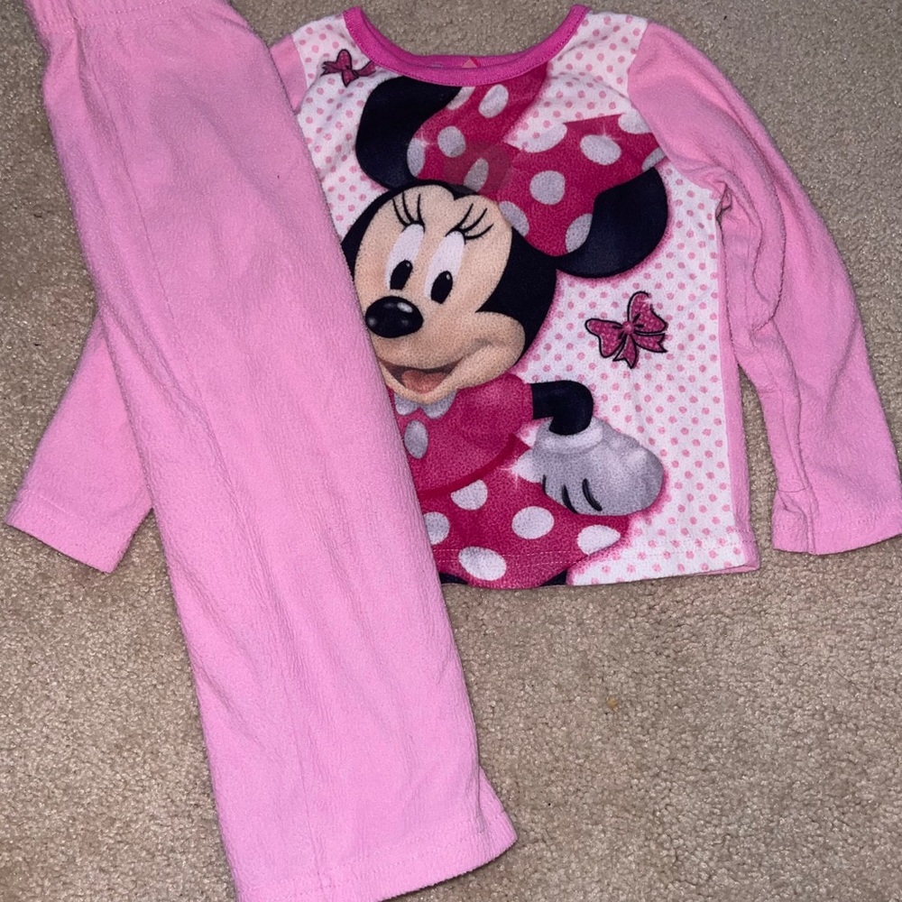 Disney Minnie Mouse Fleece Pajama Set Pink VGUC